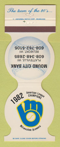 Matchbook Cover - Milwaukee Brewers Baseball Mound City Bank Platteville WI 1983