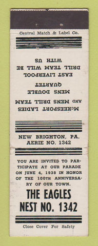 Matchbook Cover - Eagles Club New Brighton PA WEAR