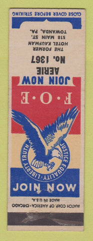 Matchbook Cover - Eagles Club Towanda PA