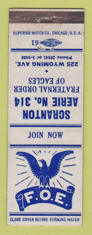 Matchbook Cover - Eagles Club Scranton PA