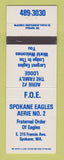 Matchbook Cover - Eagles Club Spokane WA