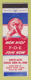 Matchbook Cover - Eagles Club South Gate CA