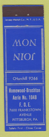 Matchbook Cover - Eagles Club Homewood Brushton Pittsburgh PA