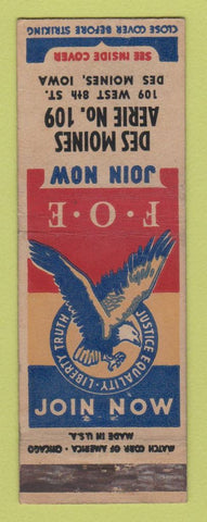 Matchbook Cover - Eagles Club Des Moines IA WEAR