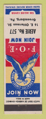 Matchbook Cover - Eagles Club Greensburg PA