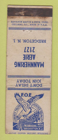 Matchbook Cover - Eagles Club Bridgeton NJ WORN