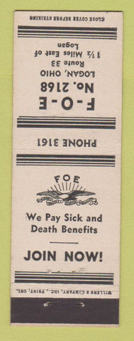 Matchbook Cover - Eagles Club Logan OH