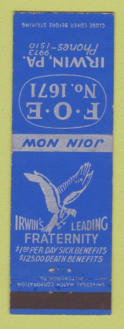 Matchbook Cover - Eagles Club Irwin PA #2