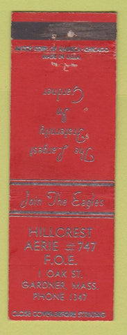 Matchbook Cover - Eagles Club Hillcrest Gardner MA WEAR