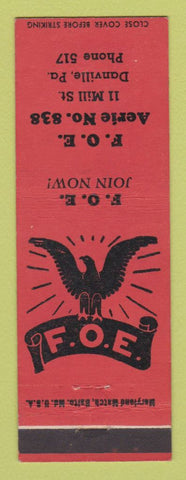 Matchbook Cover - Eagles Club Danville PA RED