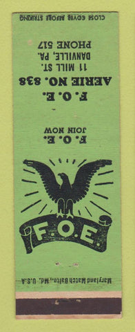 Matchbook Cover - Eagles Club Danville PA GREEN