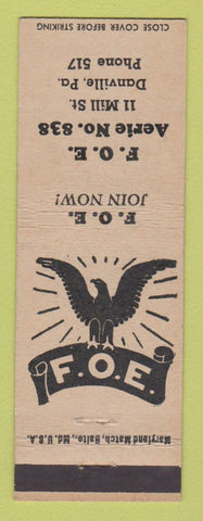 Matchbook Cover - Eagles Club Danville PA WHITE