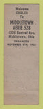 Matchbook Cover - Eagles Club Middletown OH