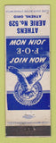 Matchbook Cover - Eagles Club Athens OH WEAR