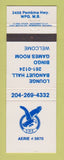 Matchbook Cover - Eagles Club Winnipeg MB