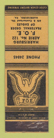 Matchbook Cover - Eagles Club Harrisburg PA WEAR