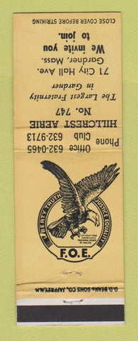Matchbook Cover - Eagles Club Gardner MA