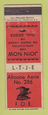 Matchbook Cover - Eagles Club Altoona PA
