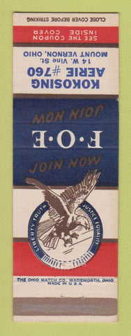 Matchbook Cover - Eagles Club Mount Vernon OH