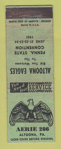 Matchbook Cover - Eagles Club Altoona PA 1941 WORN