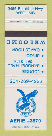 Matchbook Cover - Eagles Club Winnipeg MB