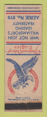 Matchbook Cover - Eagles Club Williamsport PA WEAR