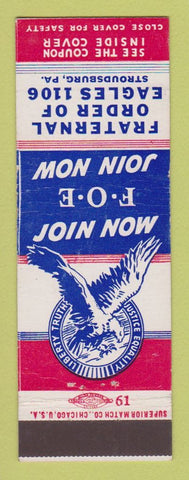 Matchbook Cover - Eagles Club Stroudsburg PA