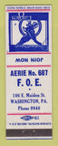 Matchbook Cover - Eagles Club Washington PA