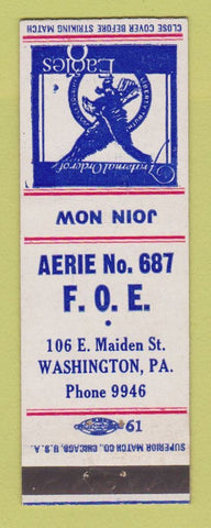 Matchbook Cover - Eagles Club Washington PA