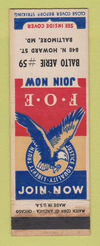 Matchbook Cover - Eagles Club Baltimore MD WEAR
