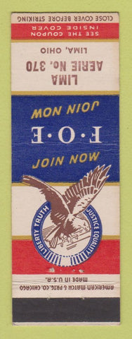Matchbook Cover - Eagles Club Lima OH