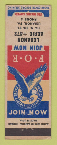 Matchbook Cover - Eagles Club Lebanon PA