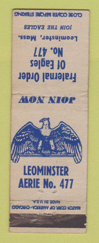 Matchbook Cover - Eagles Club Leominster MA WEAR