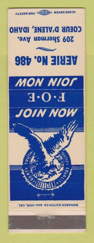 Matchbook Cover - Eagles Club Coeur D'Alene ID