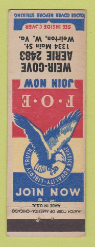 Matchbook Cover - Eagles Club Weirton WV