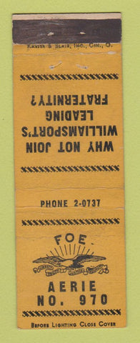 Matchbook Cover - Eagles Club Williamsport PA WEAR