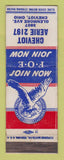 Matchbook Cover - Eagles Club Chevoit OH