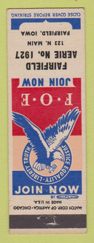 Matchbook Cover - Eagles Club Fairfield IA