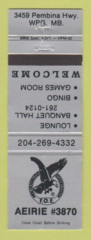 Matchbook Cover - Eagles Club Winnipeg MB