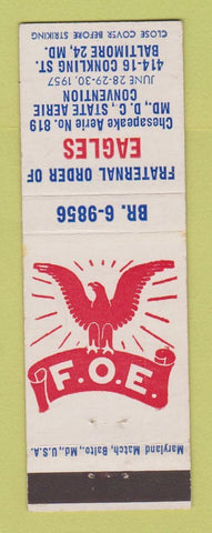 Matchbook Cover - Eagles Club Baltimore MD