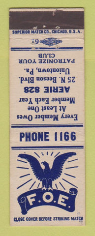 Matchbook Cover - Eagles Club Uniontown PA