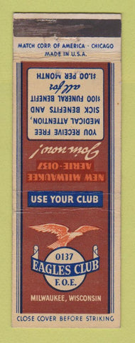 Matchbook Cover - Eagles Club Milwaukee WI WEAR