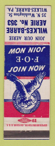 Matchbook Cover - Eagles Club Wilkes Barre PA