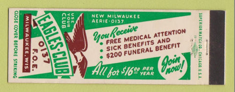 Matchbook Cover - Eagles Club Milwaukee WI