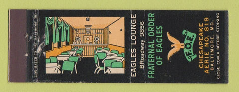 Matchbook Cover - Eagles Club Baltimore MD