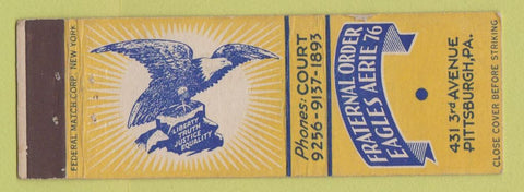 Matchbook Cover - Eagles Club Pittsburgh PA