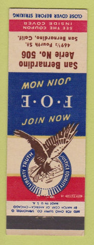 Matchbook Cover - Eagles Club San Bernardino CA