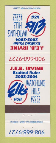 Matchbook Cover - Elks Lodge JEB Irvine Watchung Hills NJ
