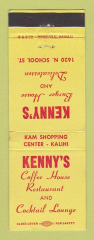 Matchbook Cover - Kenny's Coffee House Restaurant Honolulu? Hawaii