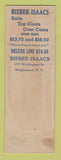 Matchbook Cover - Bieber Isaacs Tailoring Binghamton NY WEAR